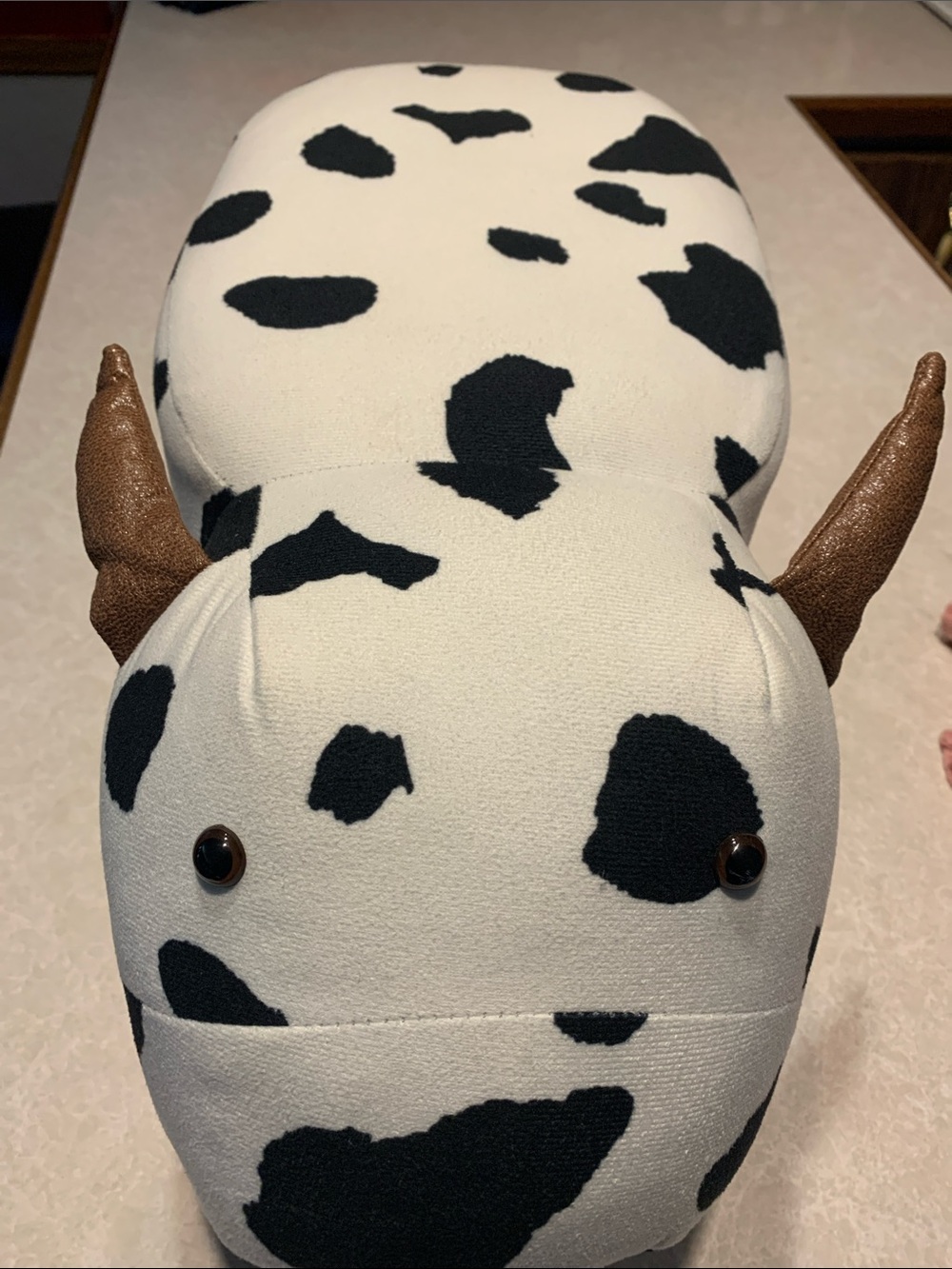 Plush Cow Pattern Decorative Stool - Black & White